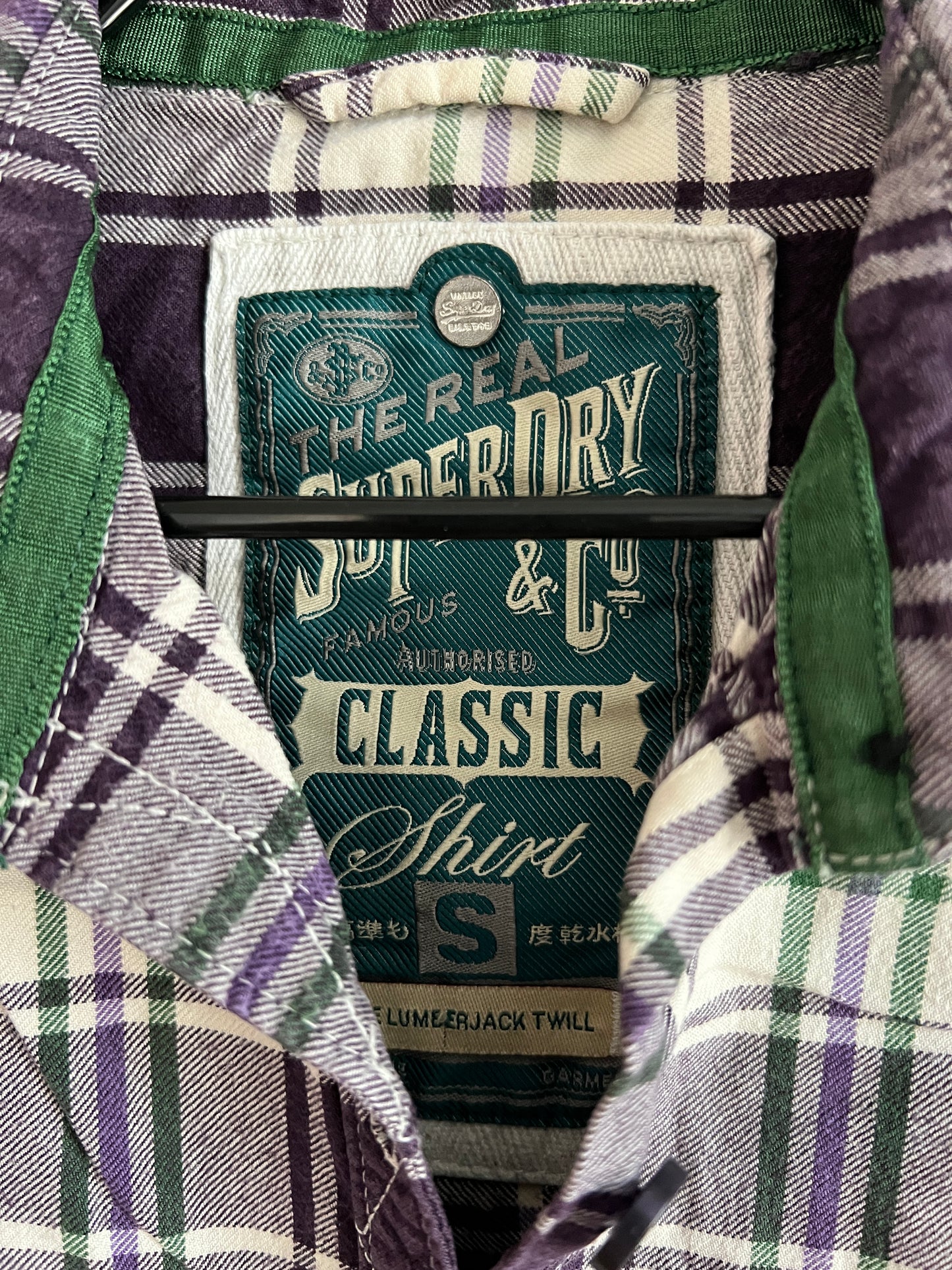Superdry "The Lumberjack" Purple Checkered Polo Long Sleeve Shirt Pre-owned Size S