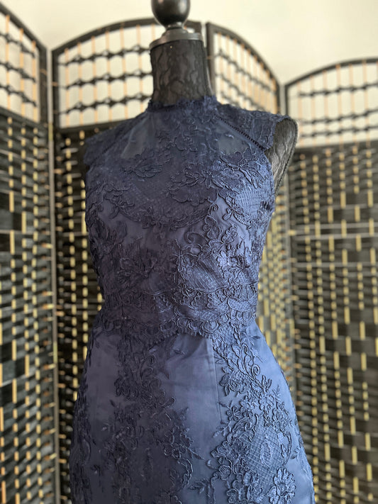 Lipsy London Navy Blue Midi Lace Dress VIP Party New with tag Size S