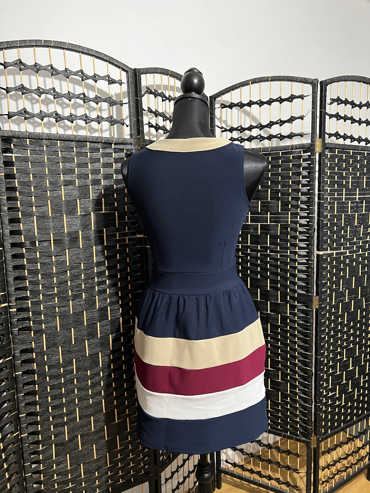 Cutie Vintage Dress with Big Striped Skirt Blue/Cream/Red/White Used once Size S