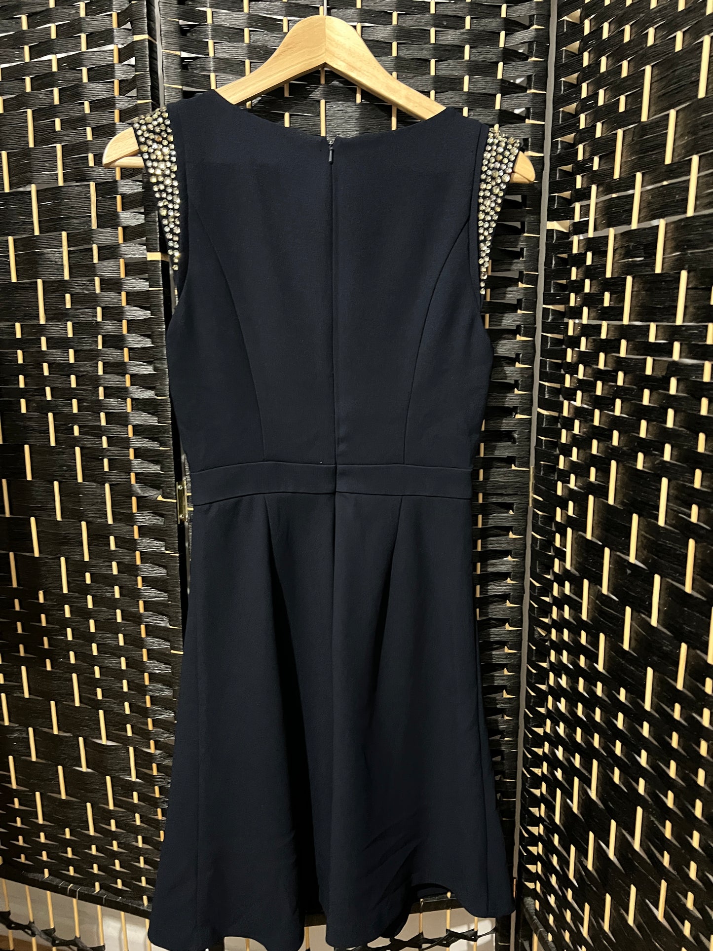 Warehouse Navy Blue Dress Shoulder Embellishment New with tag Size S