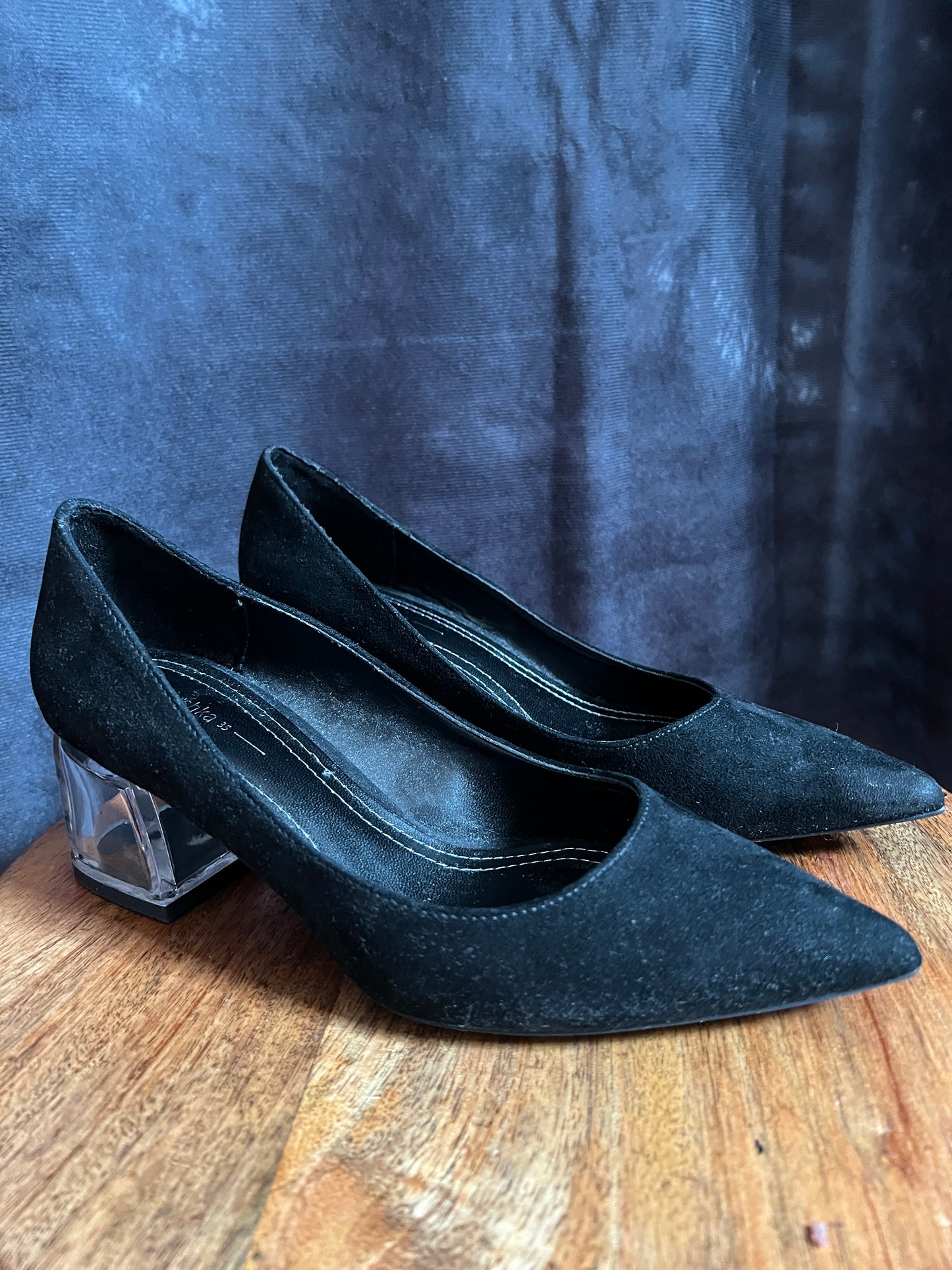 Bershka Black Suede Shoes with Glass Heel New Size 3 UK