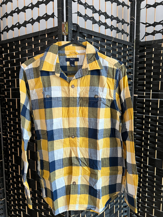 GAP kids Yellow Checkered Long sleeve Polo Shirt Formal Used once Boys 10-12 y/o