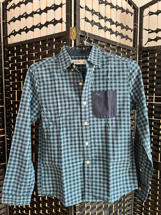 Abercrombie Blue checkered long-sleeve Used once Boys 10-12 y/o