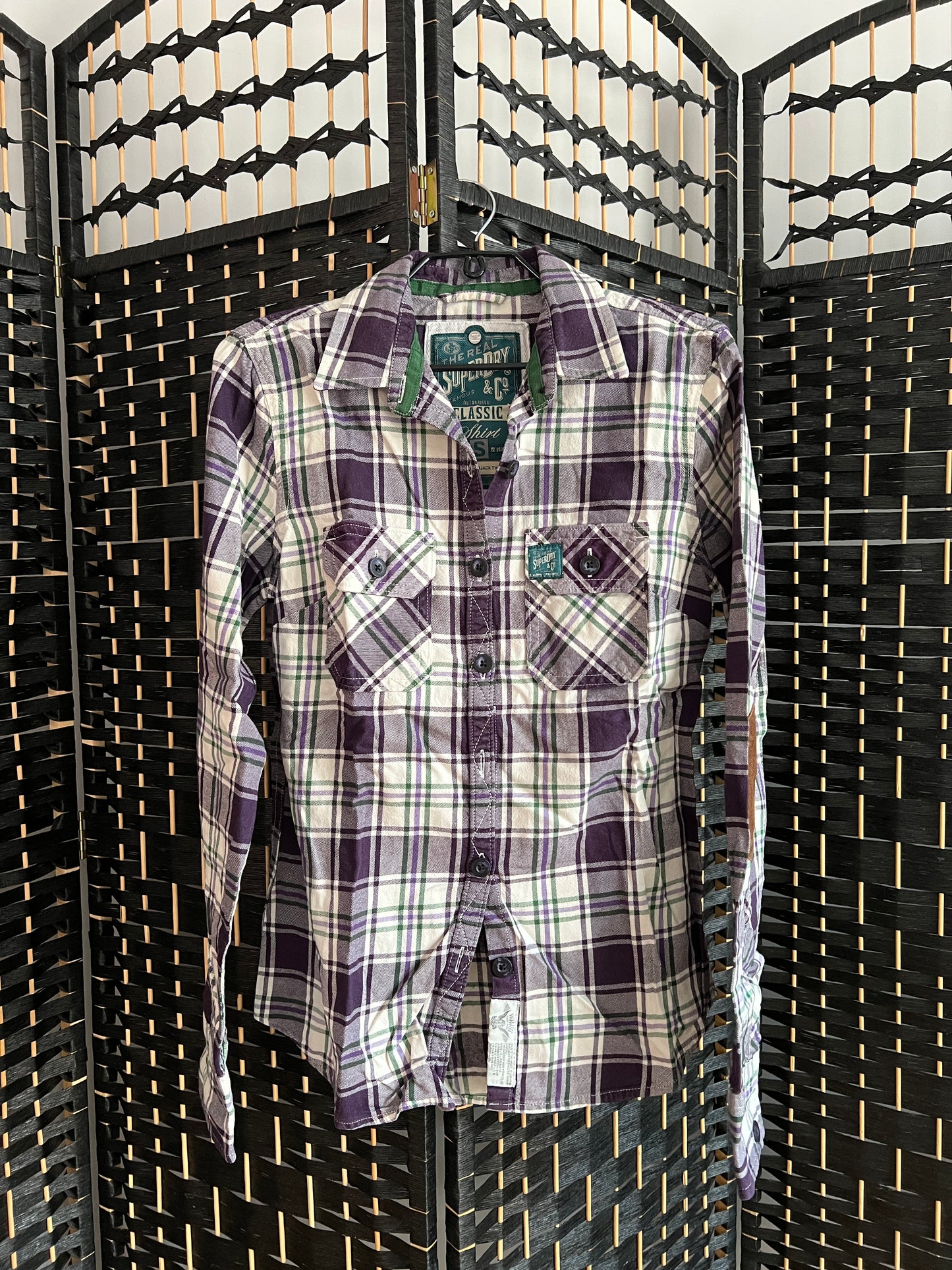 Superdry "The Lumberjack" Purple Checkered Polo Long Sleeve  Shirt Pre-owned Size S