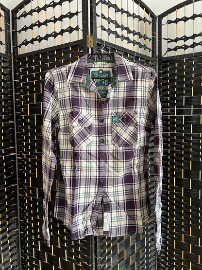 Superdry "The Lumberjack" Purple Checkered Polo Long Sleeve  Shirt Pre-owned Size S