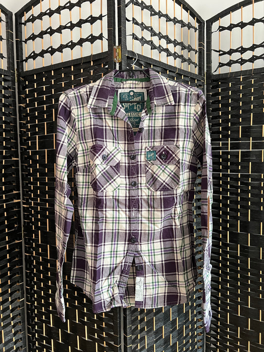 Superdry "The Lumberjack" Purple Checkered Polo Long Sleeve  Shirt Pre-owned Size S