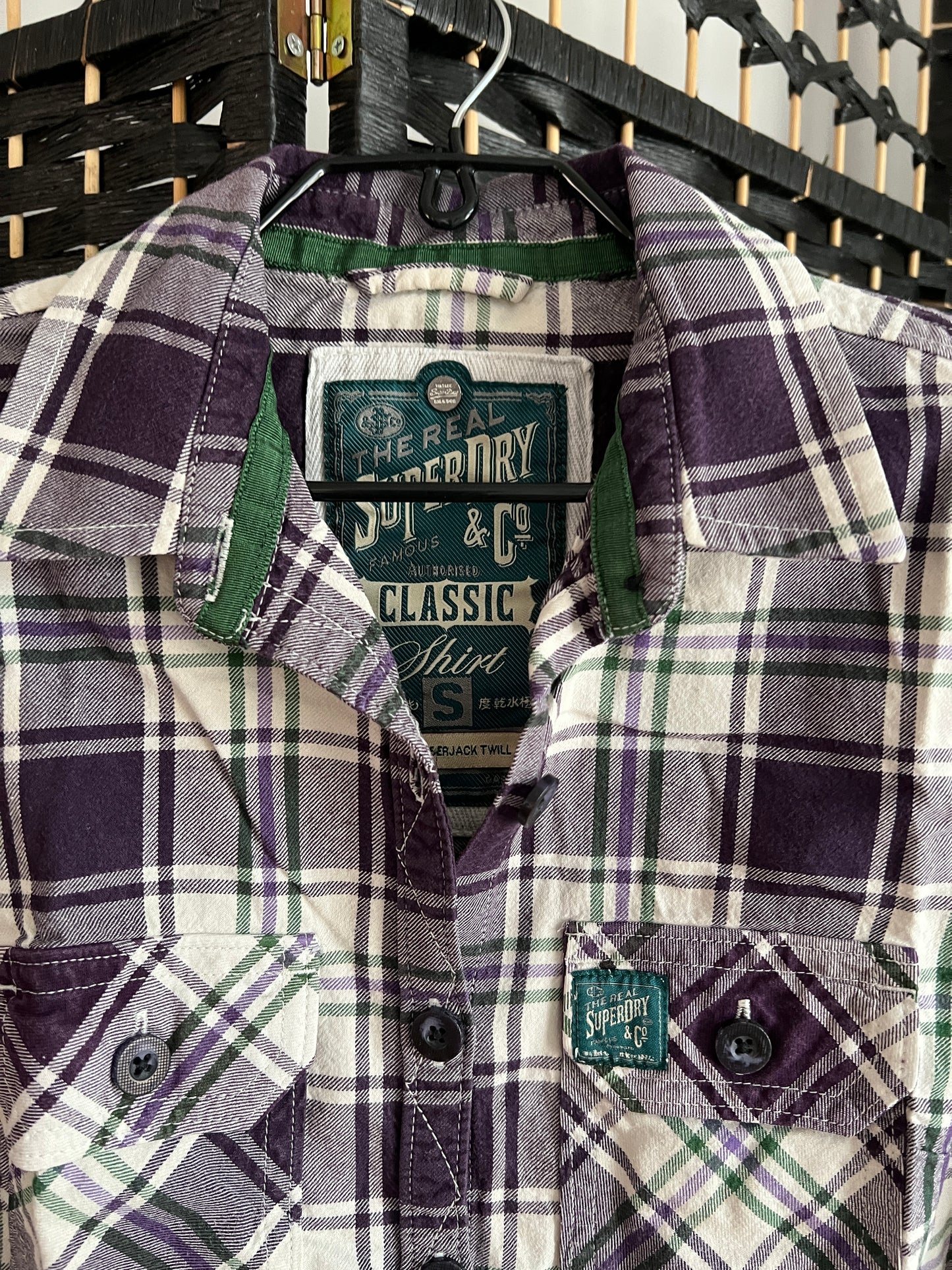 Superdry "The Lumberjack" Purple Checkered Polo Long Sleeve  Shirt Pre-owned Size S