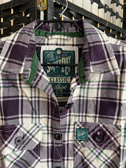 Superdry "The Lumberjack" Purple Checkered Polo Long Sleeve  Shirt Pre-owned Size S