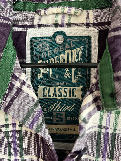 Superdry "The Lumberjack" Purple Checkered Polo Long Sleeve  Shirt Pre-owned Size S