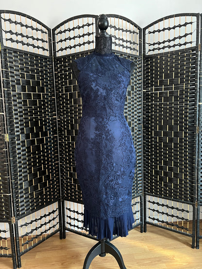 Lipsy London Navy Blue Midi Lace Dress VIP Party New with tag Size S