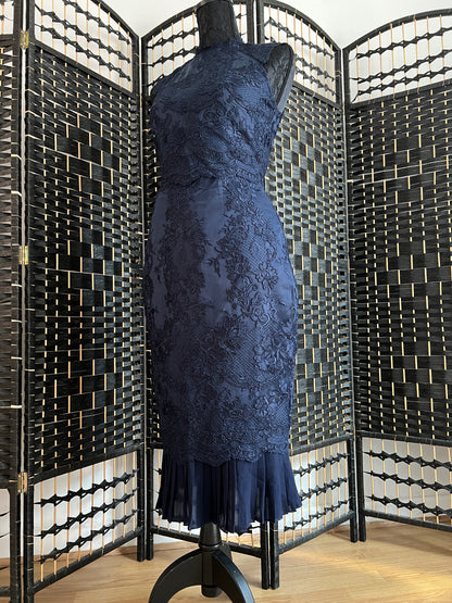 Lipsy London Navy Blue Midi Lace Dress VIP Party New with tag Size S