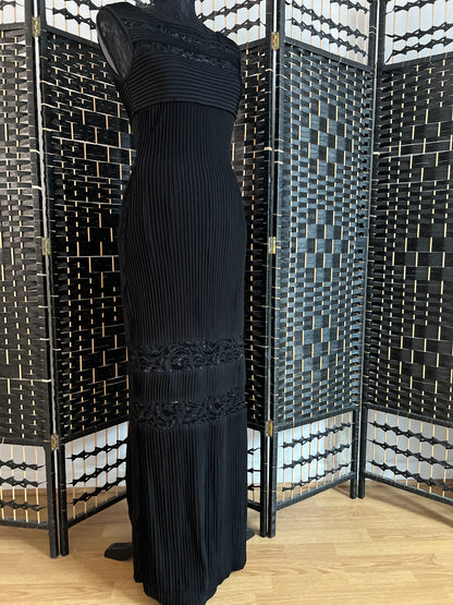 Andrew Marc Long Black Cotton Pleated Dress High Quality Used Once Size S/M/One Size Stretchable