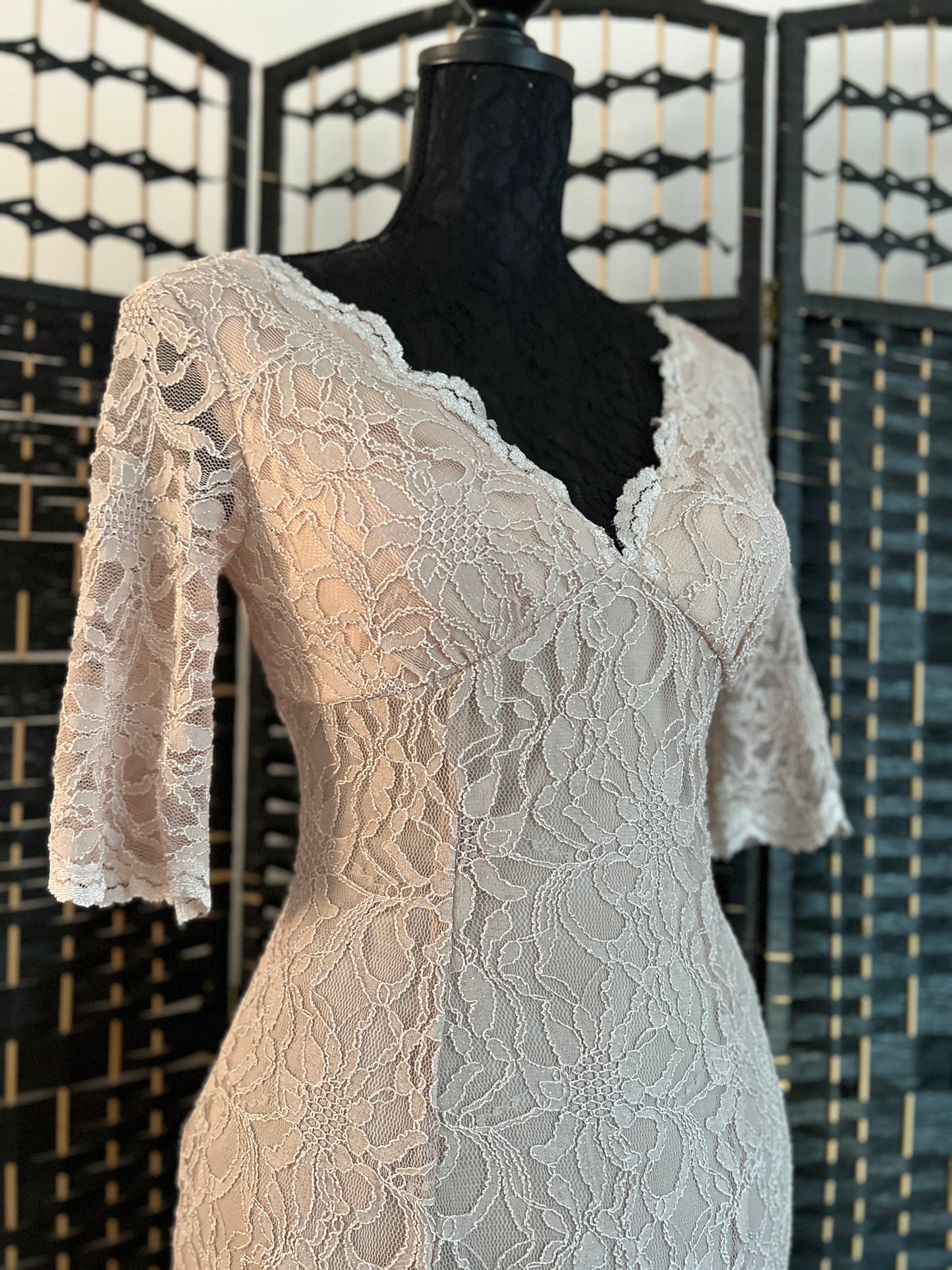 Long Gown Beige/Shimmer/Lace Evening Party Dress Pre-owned Used once Size S/M