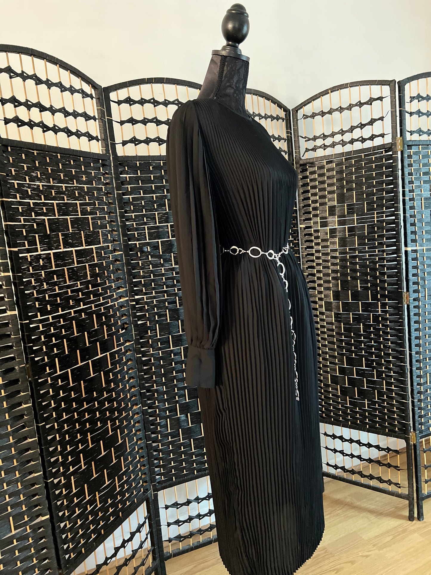 KILN John Lewis Brand Pleated Long Dress Black, (belt not included, priced separately) One Size Dress