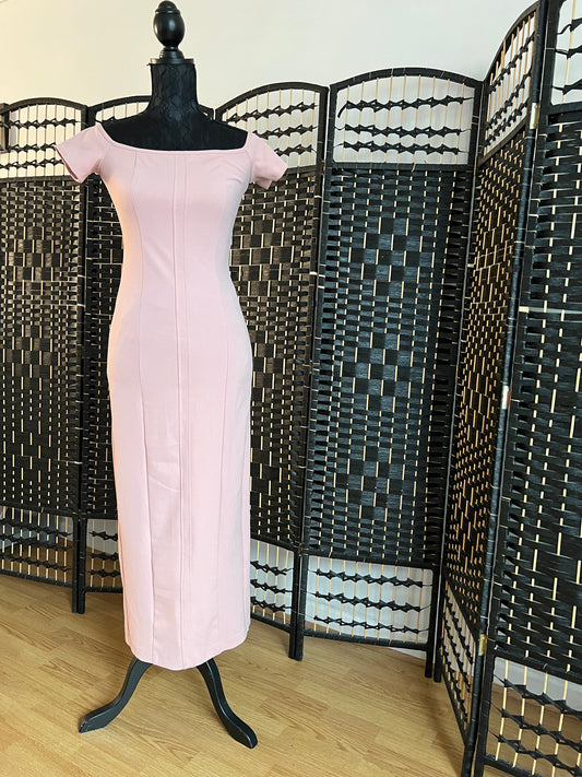 ZARA Pale Pink Midi party dress, cold shoulder, New with tag, Size XS