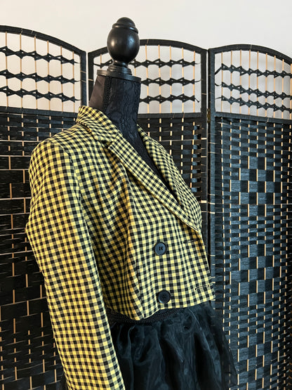 Bershka Blazer Checkered Yellow/Black Short New never worn Size XS/S