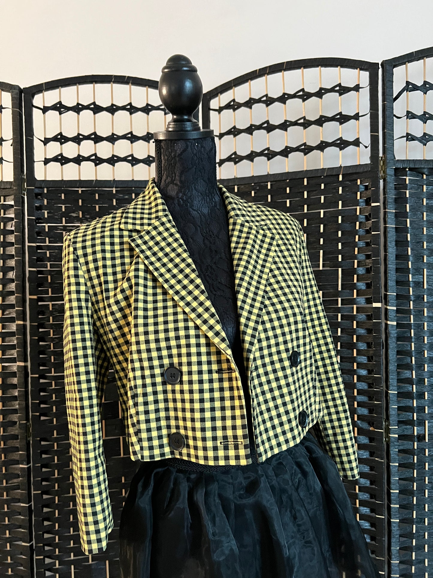 Bershka Blazer Checkered Yellow/Black Short New never worn Size XS/S