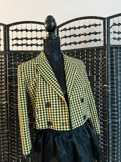 Bershka Blazer Checkered Yellow/Black Short New never worn Size XS/S