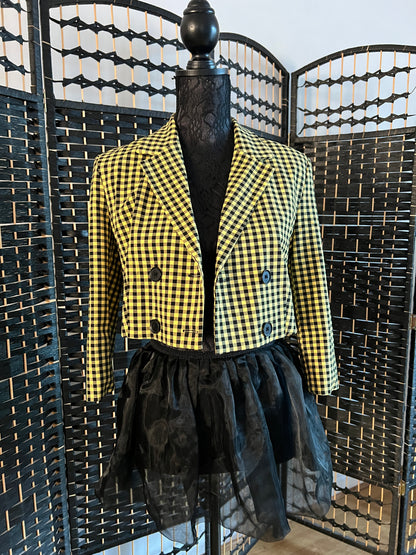 Bershka Blazer Checkered Yellow/Black Short New never worn Size XS/S