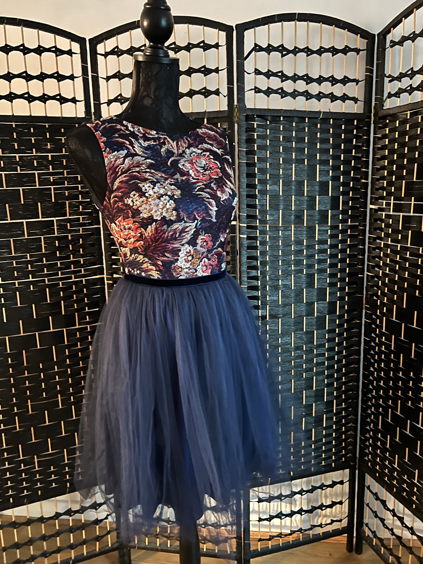 Miss Selfridge Floral Dress Navy Blue Tulle Skirt Used once Size S