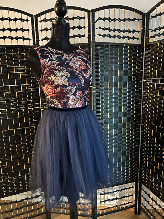 Miss Selfridge Floral Dress Navy Blue Tulle Skirt Used once Size S