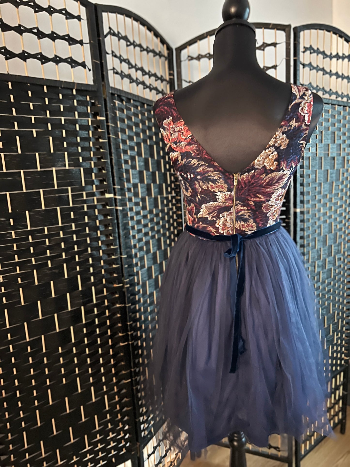 Miss Selfridge Floral Dress Navy Blue Tulle Skirt Used once Size S