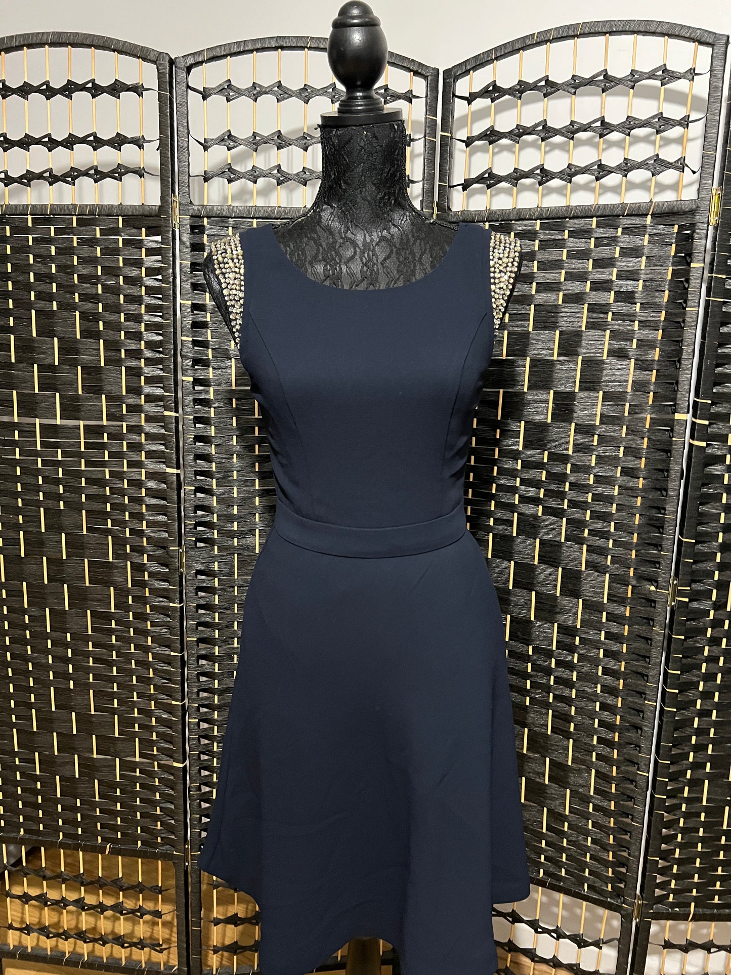 Warehouse Navy Blue Dress Shoulder Embellishment New with tag Size S