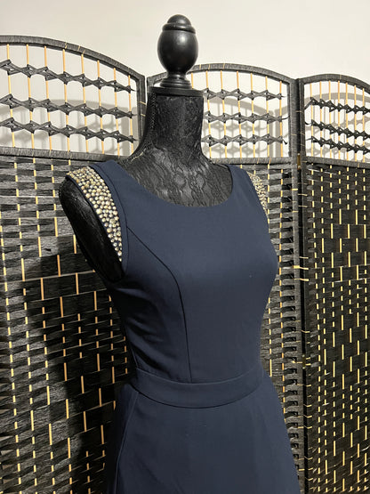 Warehouse Navy Blue Dress Shoulder Embellishment New with tag Size S