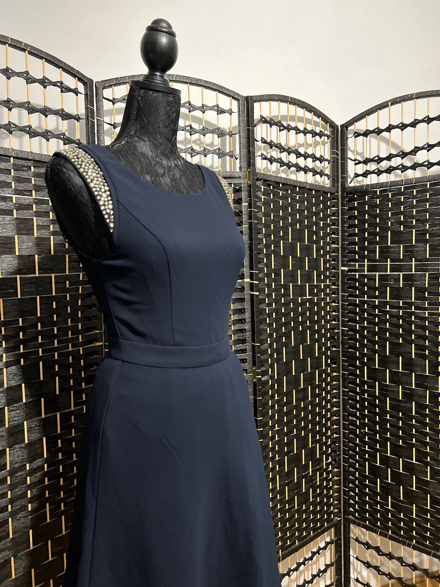 Warehouse Navy Blue Dress Shoulder Embellishment New with tag Size S