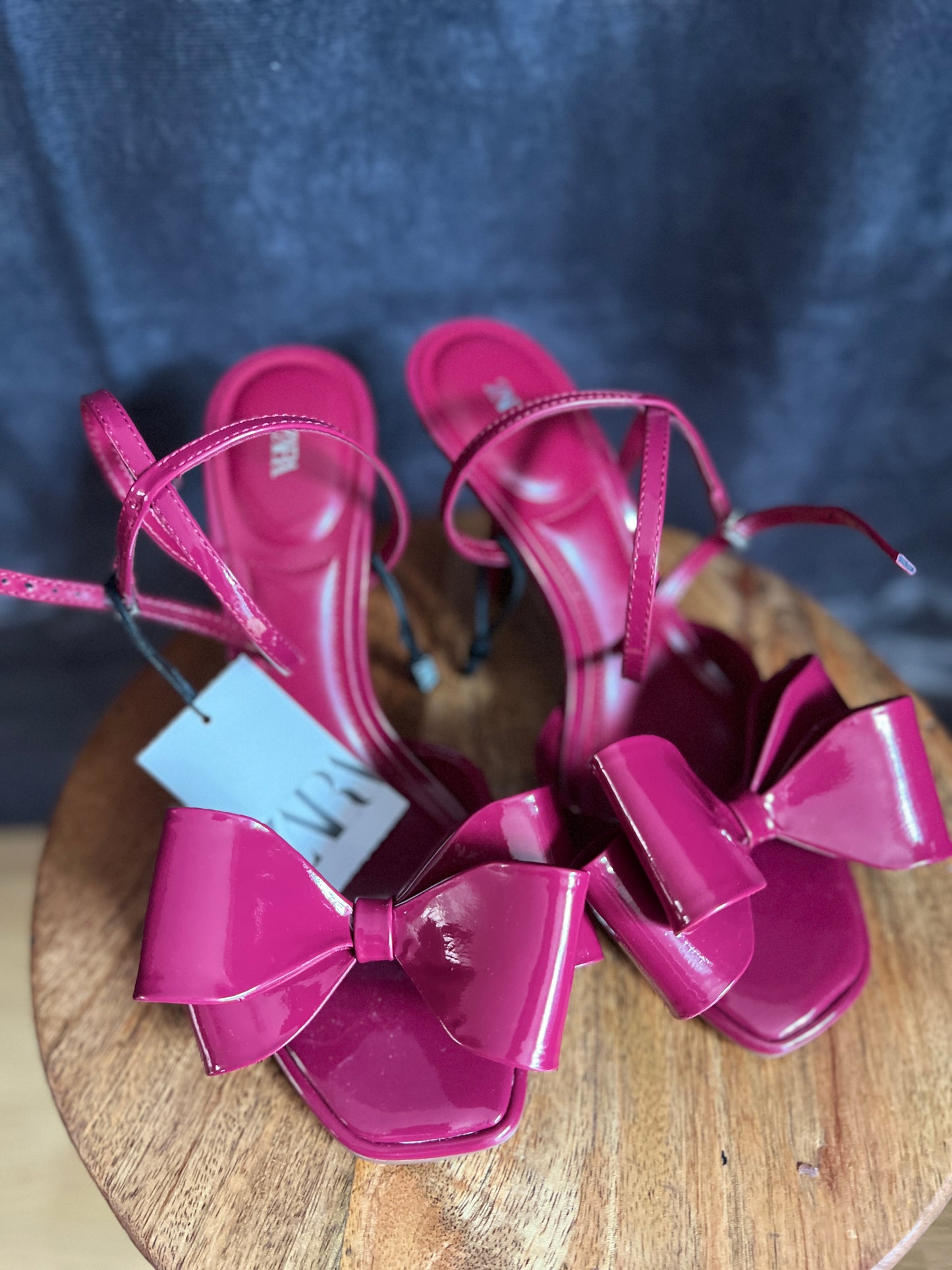 ZARA Strappy Heel Shoes with a Big Bow Accent Deep Pink New Size 9 UK