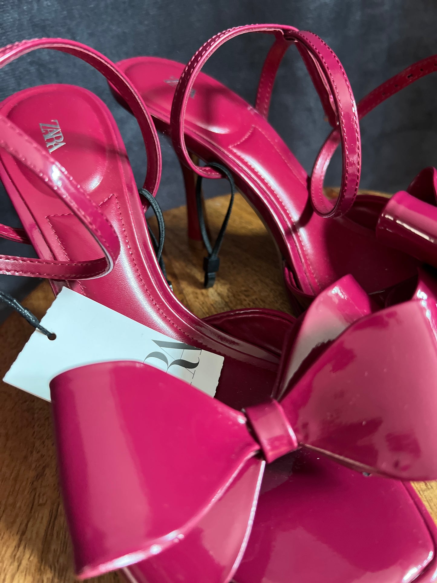 ZARA Strappy Heel Shoes with a Big Bow Accent Deep Pink New Size 9 UK