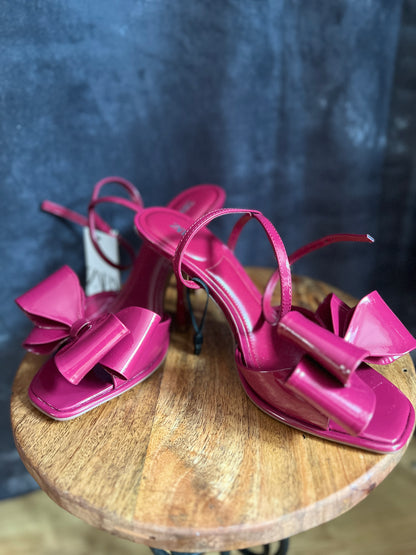 ZARA Strappy Heel Shoes with a Big Bow Accent Deep Pink New Size 9 UK