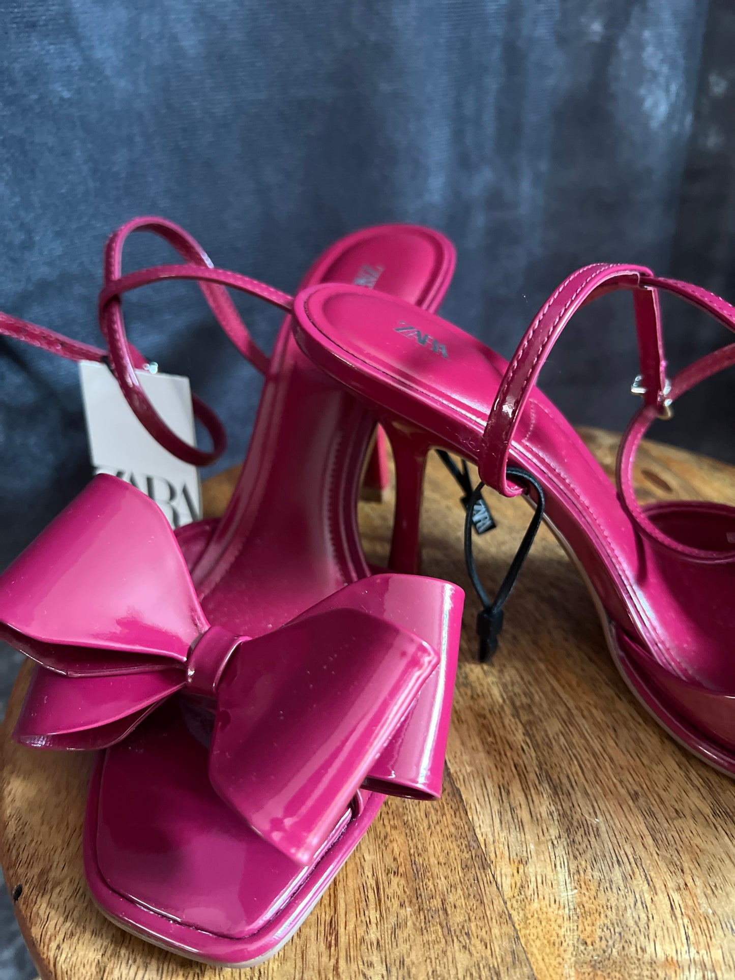 ZARA Strappy Heel Shoes with a Big Bow Accent Deep Pink New Size 9 UK