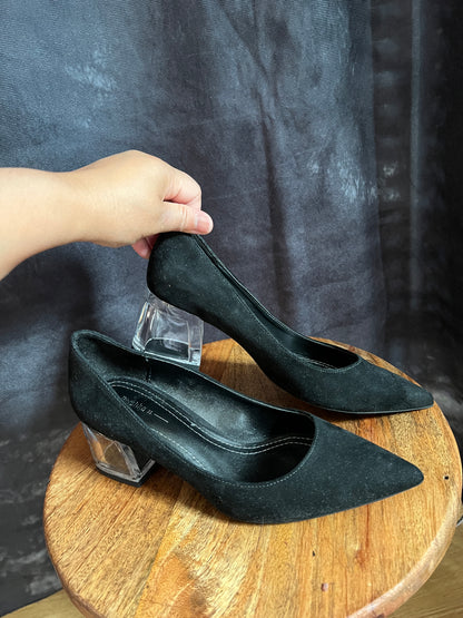 Bershka Black Suede Shoes with Glass Heel New Size 3 UK