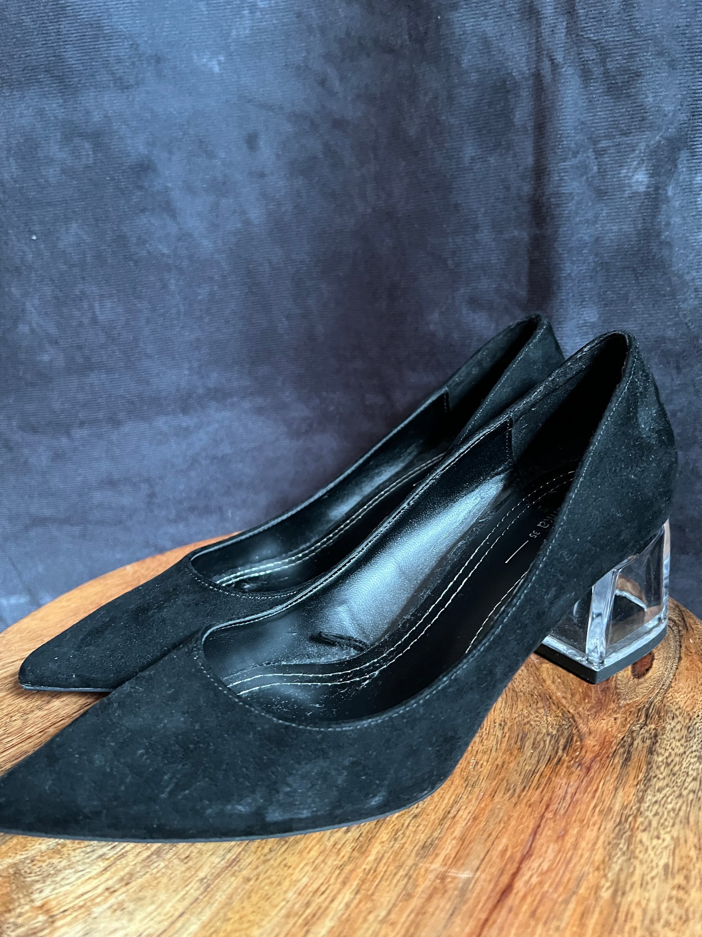 Bershka Black Suede Shoes with Glass Heel New Size 3 UK