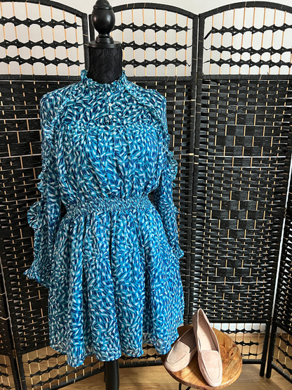 French Connection Teal Blue Dress with Pattern Used once Size S/M