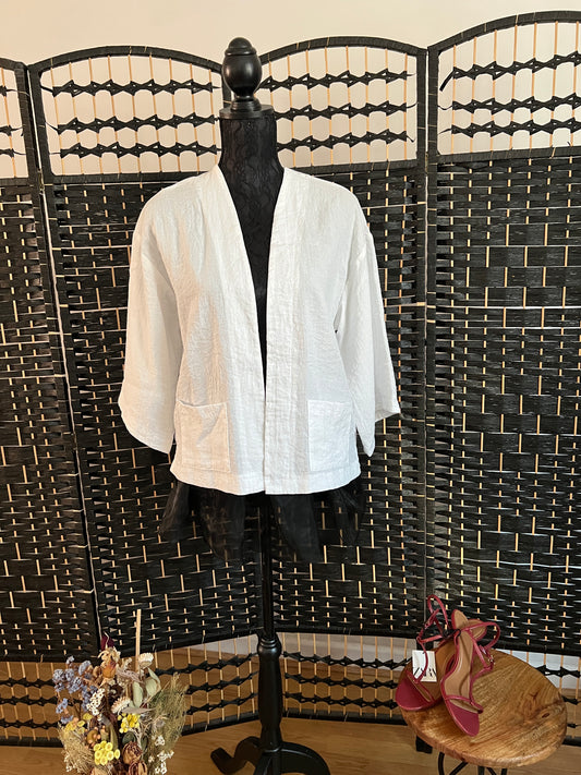 Light Before Dark White Cotton Blazer Size X/S