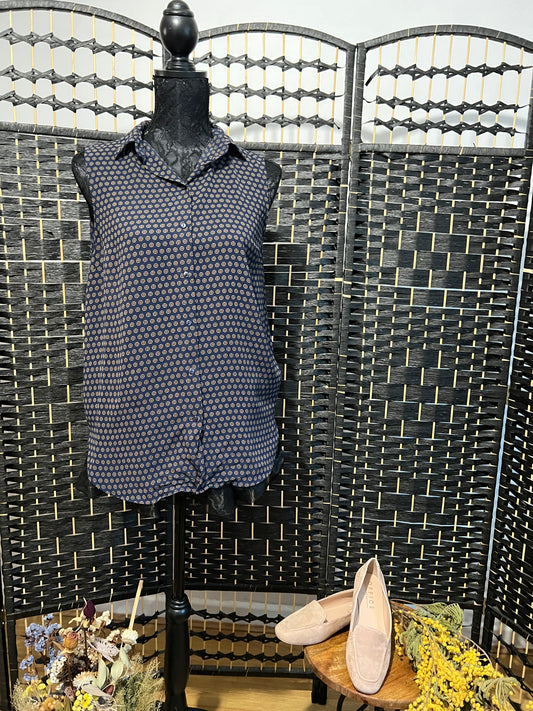 H&M Blue Dotted Pattern Sleeveless Blouse Pre-owned Size S