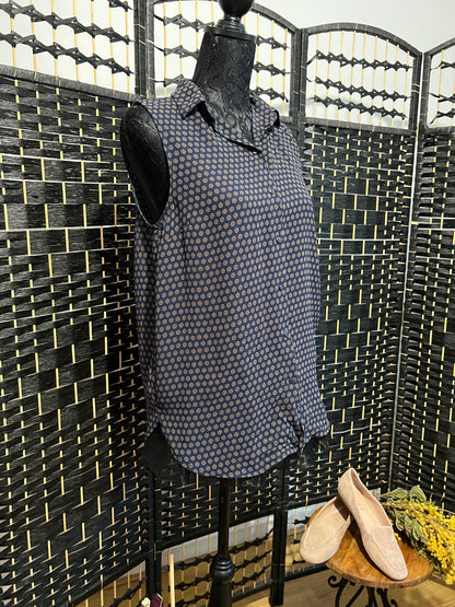 H&M Blue Dotted Pattern Sleeveless Blouse Pre-owned Size S