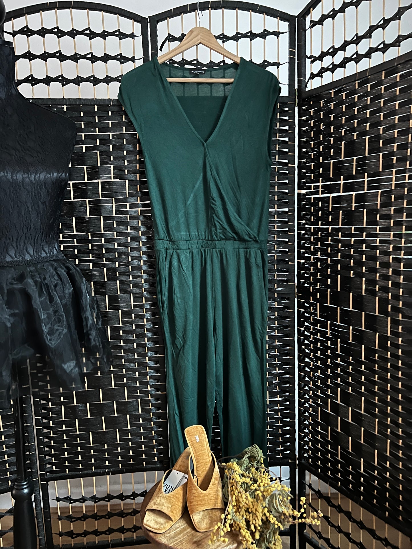 Warehouse Green Cotton Jumpsuit Pre-owned Size S/M