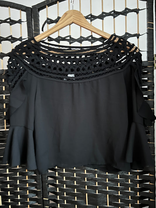 H&M Black Party Blouse Beautiful Shoulder Detail Used once Size S