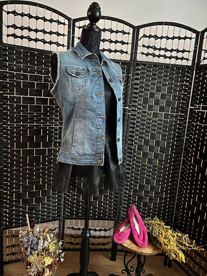 Fat Face Denim Sleeveless Jacket Size M